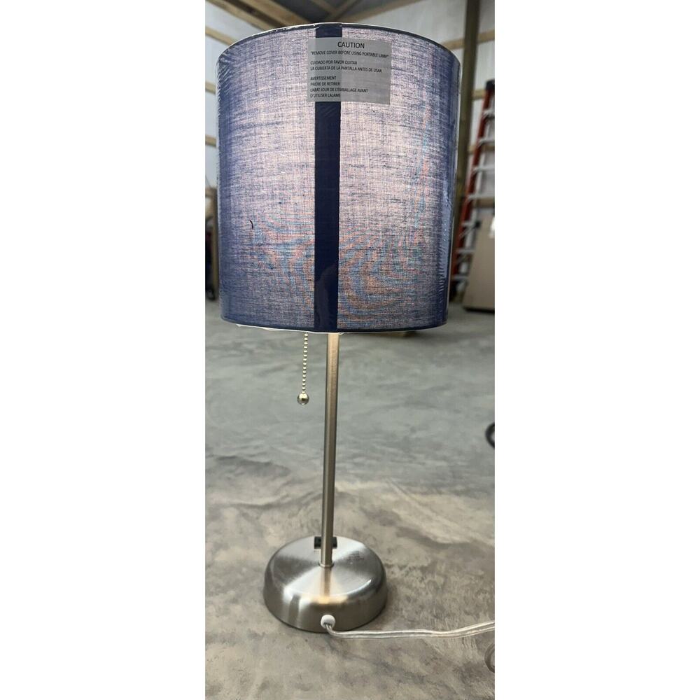 Simple Designs LT2024-NAV-LB Brushed Steel Stick Table Desk Lamp with Charging